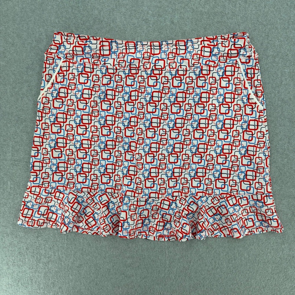 Sport Haley Skort Women Large Red Blue Geometric Ruffle Hem Skirt